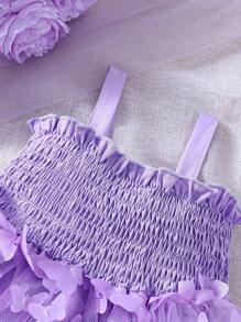 Baby Girl Butterfly Appliques Contrast Mesh Cami Dress - Mauve Purple - View 3