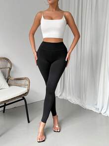 SHEIN Unity 女士純色緊身褲 - 黑色 - 查看 5