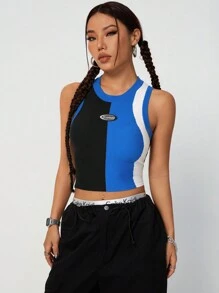 SHEIN EZwear Personalized Tri-Color Knit Patchwork Vest Top - Multicolor - View 4