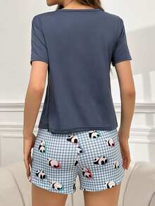 Gấu trúc Mô hình Ngắn tay Áo Và Quần short Bộ mặc nhà - Màu xám đen - Xem 2