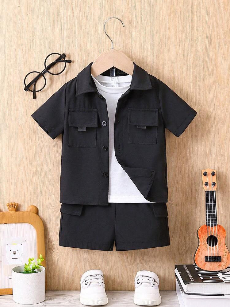 Baby Boy's Solid Color Short Sleeve Shirt And Shorts Set