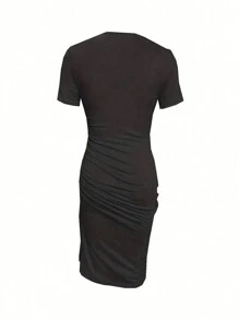 SHEIN Slayr 女性性感露肩短袖側面開衩洋裝 - 黑色 - 查看 2