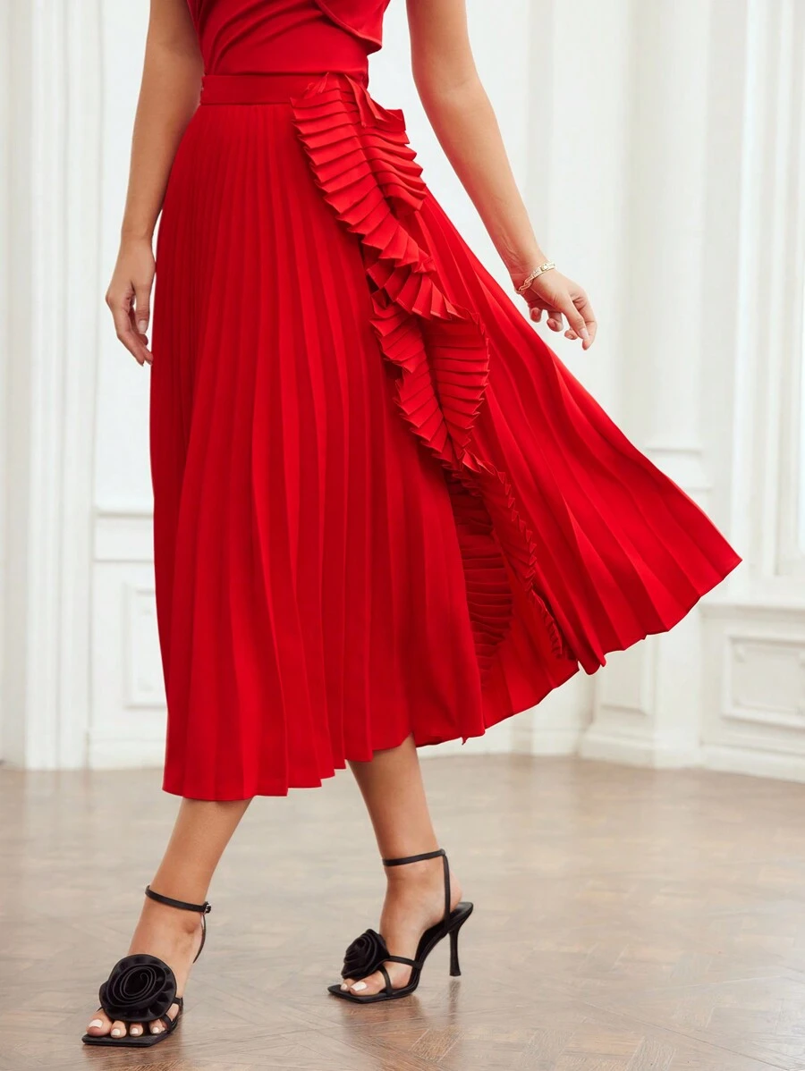 MOTF PREMIUM 女式编织荷叶边百褶裙