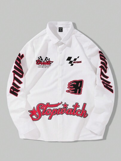 Street Life Chemise Décontractée À Manches Longues Pour Hommes Avec Impression De Lettre