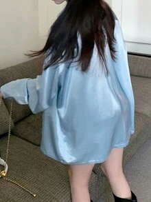 Blusa Azul Satinada Brillante - Celeste - Ver 2