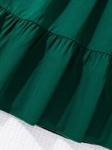 SHEIN Tween Girl's Ruffle Trimmed Strap Bubble Sleeve Wrap Waist Dress - Green - View 5