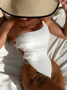 Swim Chiccia Summer Beach Women's One-Shoulder Cutout Monokini Swimsuit
