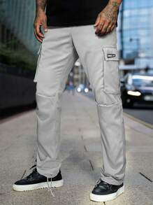 Manfinity Homme Men's Grey Pants With Pockets - Mauve Purple - View 1