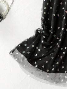 SHEIN Clasi Women's Plus Size Keyhole Collar Heart Printed Patchwork Dress - Black - View 6