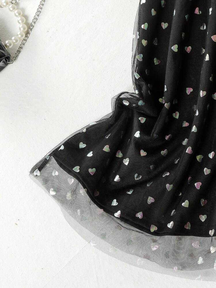 Women's Plus Size Keyhole Collar Heart Printed Patchwork Dress