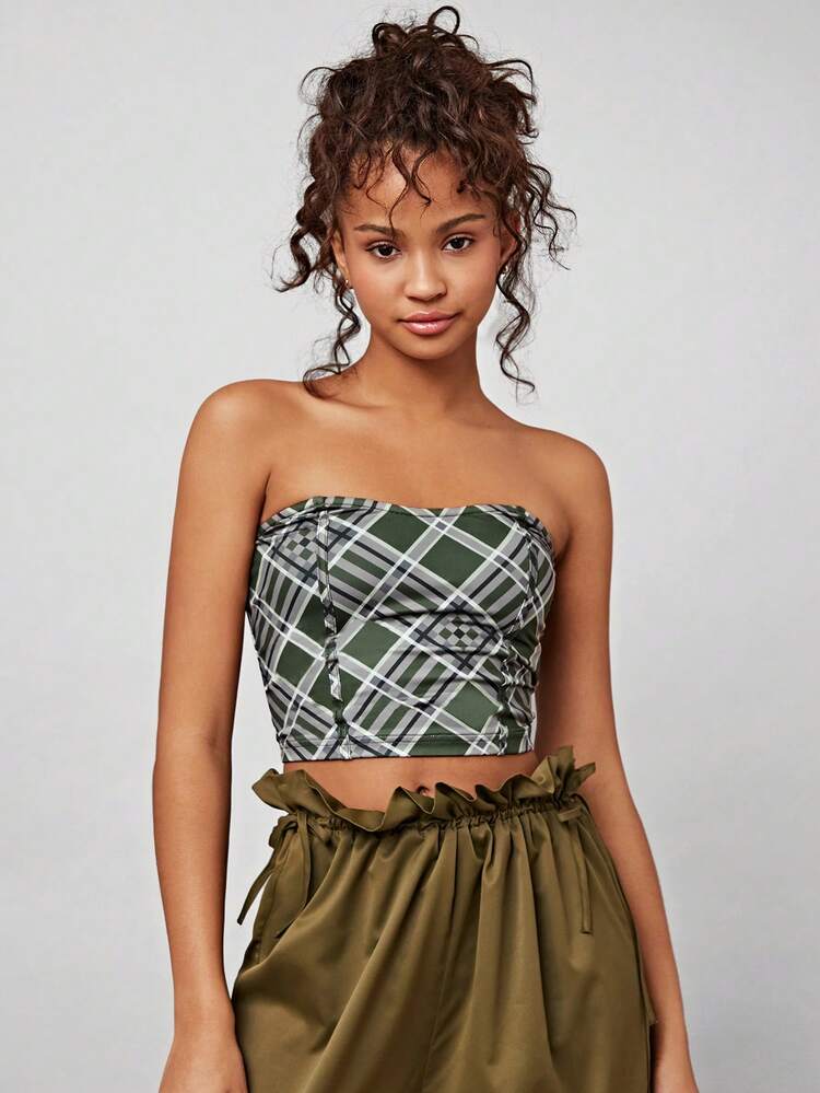 Women's American Style Diamond Checkered Tube Top