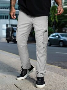 Manfinity Homme Men's Grey Pants With Pockets - Mauve Purple - View 7