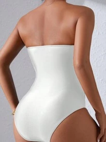 SHEIN Swim Summer Beach Solid Color Strapless One-Piece Swimsuit For Women - White - View 2