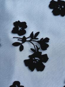 SHEIN LUNE Women's Floral Mesh Tulle Skirt - Blue - View 4