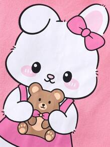 Cartoon Letter Printed Romper With Cartoon Heart Printed Shorts Set For Baby Girl - Pink - View 3