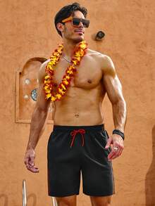 Manfinity Shorts De Playa Para Hombre Con Bloques De Color Y Detalles Laterales Con Franjas - Negro - Ver 4