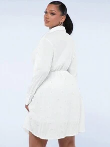SHEIN SXY Plus Size Women's Loose A-Hem Beaded Shirt-Style Resort Dress