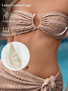 Swim Chiccia Women's Plain Texture Bikini Set Music Festival Summer Beach - Apricot - View 4