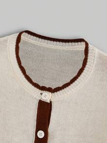 ROMWE Fairycore 女士蜜蜂和花卉刺繡彩色拼接邊開衫毛衣 - 杏色 - 查看 3