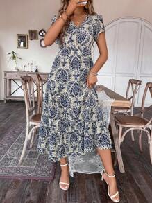 Breezaya Floral Printed V-Neck Casual Dress