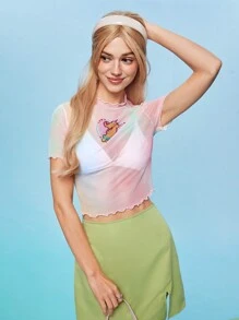 SCOOBY-DOO X SHEIN Women's Cartoon Print Lettuce Trim Top - Multicolor - View 5