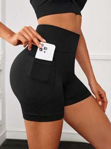 Easithlete 3pcs Wide Waistband Sports Shorts With Phone Pocket Spandex Shorts Biker Shorts - Multicolor - View 2