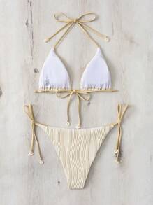 Swim Basics Set de bikini la modă, separabil, la modă, pentru femei, plajă de vară, cu țesătură specială, top de bikini, în două piese, set de bikini micromicro.
