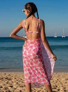 Teen Girls' Printed Halter Neck Bikini Set - Red - View 2