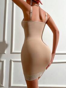 Solid Color Slimming Bodycon Spaghetti Strap Dress - Apricot - View 2