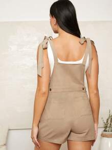 SHEIN Maternity Overalls Romper With Pockets - Khaki - View 2