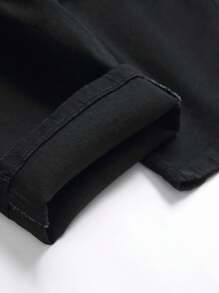 Manfinity Homme Men's Pocketed Denim Shorts Jorts Plain Black Vacation Vintage - Black - View 6