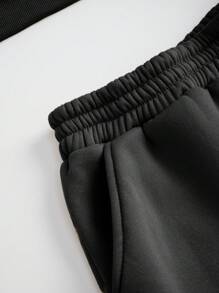 INAWLY Conjunto De Sudadera Con Capucha Y Pantalón Deportivo De Talla Grande De Color Sólido Con Cordón - Negro - Ver 7