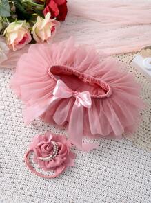 Babymeisje mesh tutu rok en roze bloem hoofdband set, perfect voor pasgeboren fotografie