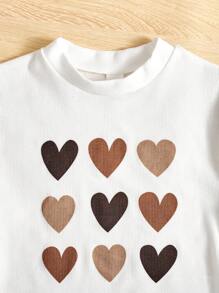 SHEIN LUNE Women's Summer Round Neck Solid Color Heart Leopard Print 3pcs Short Sleeve T-Shirt Set