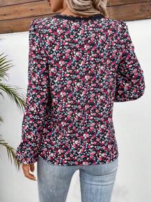SHEIN Frenchy Của phụ nữ Hoa In Tay áo lồng đèn Tay áo dài Áo sơ mi - Màu xanh lam - Xem 2