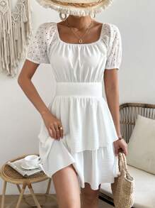 SHEIN LUNE Robe Superposée De Couleur Unie À Col Carré - Blanc - Voir 4