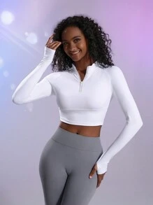 Easithlete 女式立領運動短長袖t卹 - 白色 - 查看 8