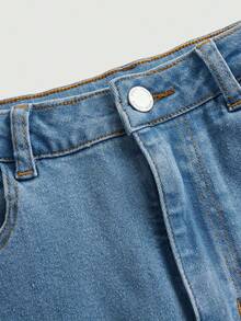 SHEIN Quần jean ống loe dành cho tuổi teen thường ngày của cô gái tuổi teen - Rửa nhẹ - Xem 4