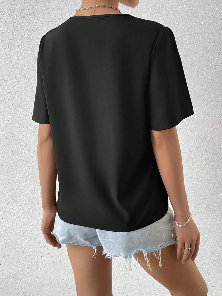 Women's Sparkly Sequin Patchwork V-Neck Shirt