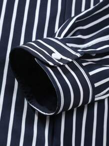 Manfinity Mode Men's Striped Graphic Designer Collar Long Sleeve Shirt, For Husband, Work, Daddy, Fall - Blue - View 5