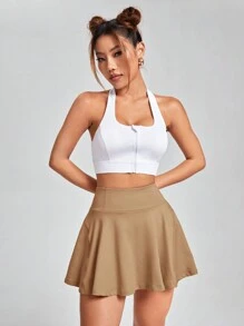 SHEIN EZwear Women's Knitted Skorts With Anti-Exposure Shorts - Khaki - View 3