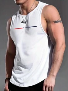 Manfinity Homme Men's Letter Print Round Neck Tank Top - White - View 1