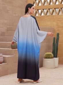 Al Najma Women's Gradient Batwing Sleeve Arab Style Long Robe Kaftan Jalabiya Dress - Multicolor - View 2