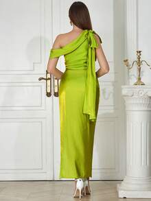 Sexy Simple One-Shoulder Slim-Fit Bag Buttock Dress Woman - Green - View 2