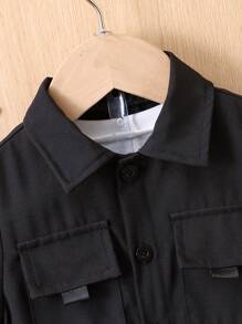 Baby Boy's Solid Color Short Sleeve Shirt And Shorts Set - Black - View 4