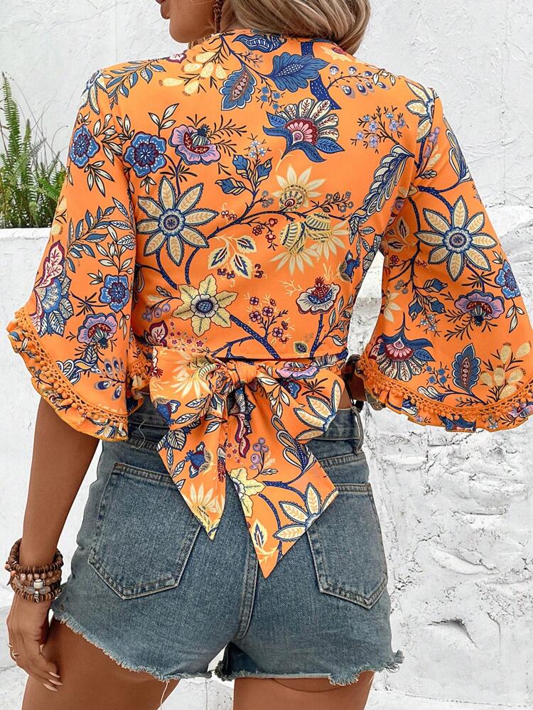 Women's V-Neck Shirt With Flared Sleeve