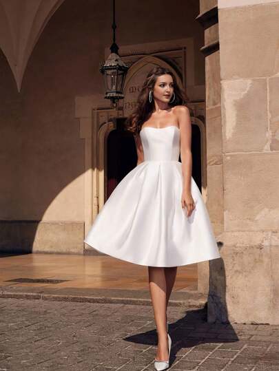 Vestido Coquetel com Bainha em Formato de Guarda-Chuva e Decote Coração para Mulheres, Adequado para Chá de Panela, Formatura, Noiva