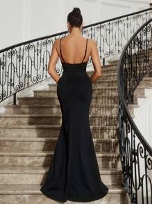 SHEIN Belle Elegancka sukienka na ramiączkach typu spaghetti, haftowana koronka, przezroczysta aplikacja, wąska randka, damska suknia wieczorowa typu fishtail (wersja premium)