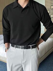 DAZY Men's Solid Color Long Sleeve Polo Shirt Business Attire - Black - View 6