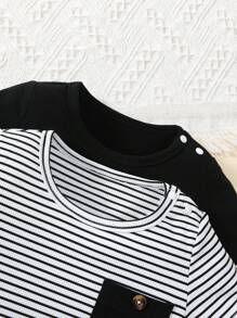 Bộ 2 áo thun kẻ sọc trẻ em trai mùa xuân/hè thể thao và mặc hàng ngày - Nhiều màu - Xem 4